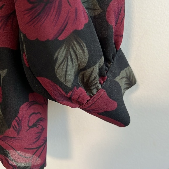 Vintage 70s 80s Rose Print Blouse Draped Neckline Romantic Goth Floral XL - Picture 3 of 6